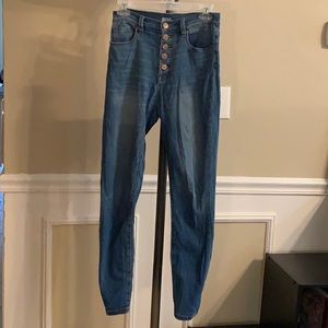 High-waisted medium-wash jeans